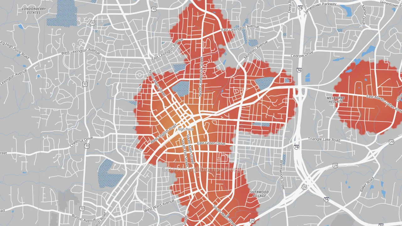 Transit Grade map of Downtown High Point, High Point, NC