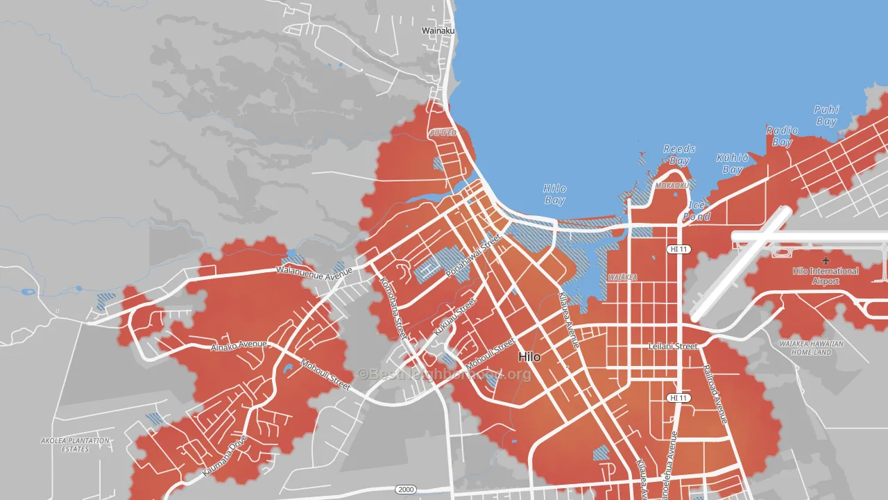 Transit Grade map of Downtown Hilo, Hilo, HI