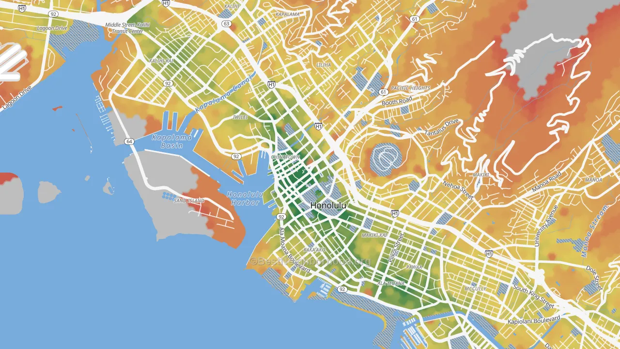 Transit Grade map of Downtown, Honolulu, HI