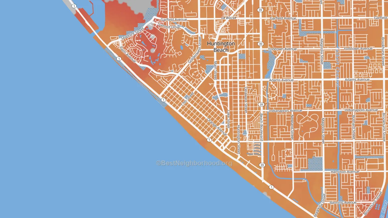 Transit Grade map of Downtown Huntington Beach, Huntington Beach, CA