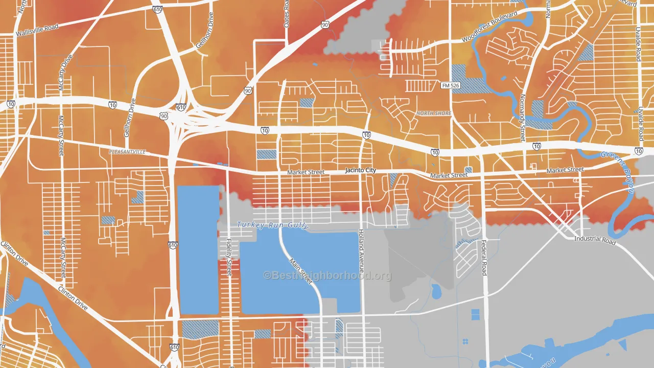 Transit Grade map of Downtown Jacinto City, Jacinto City, TX