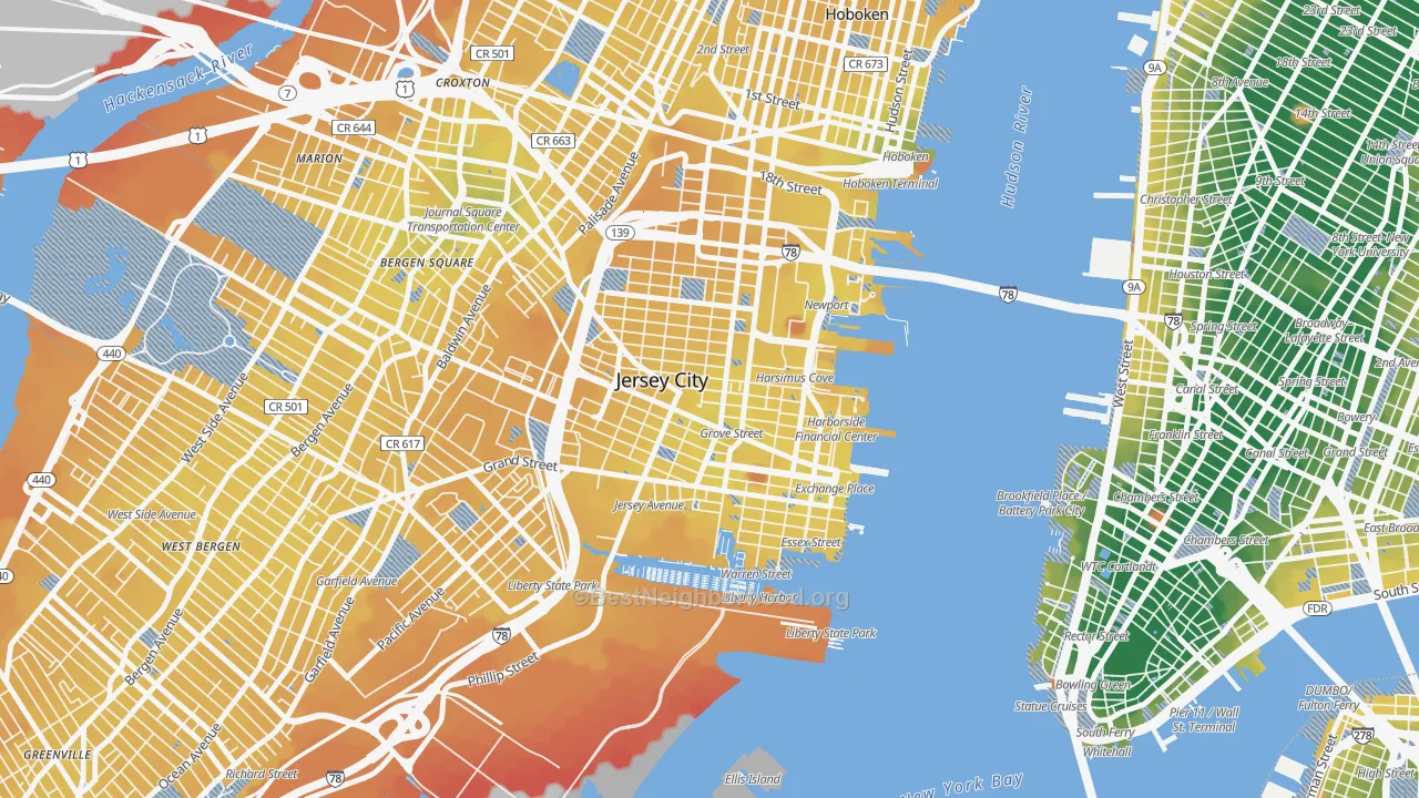 Transit Grade map of Downtown Jersey City, Jersey City, NJ