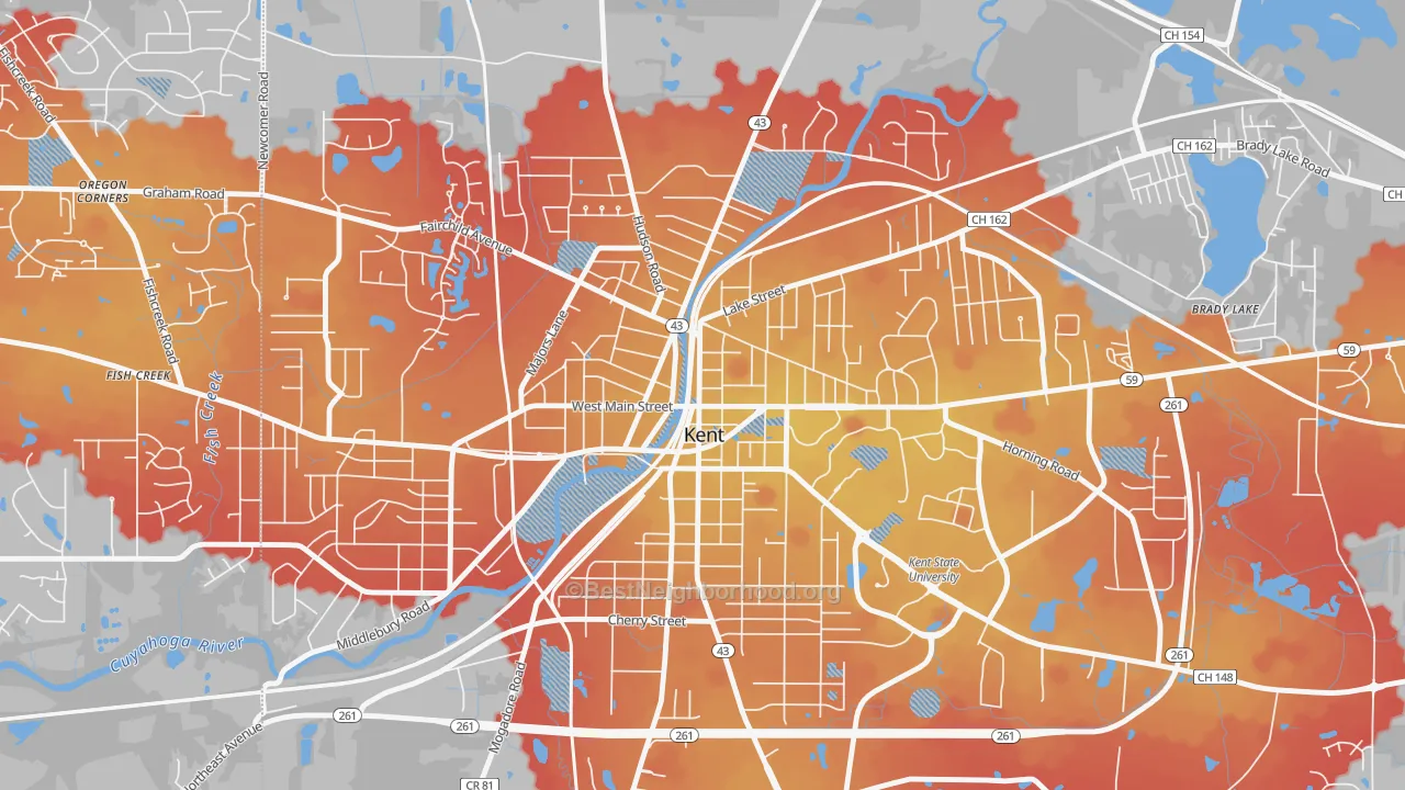 Transit Grade map of Downtown Kent, Kent, OH