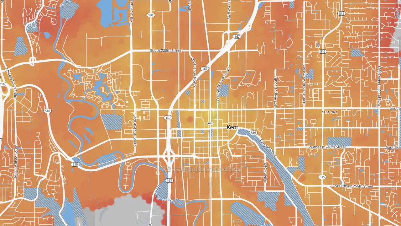 Transit Grade map of Downtown, Kent, WA