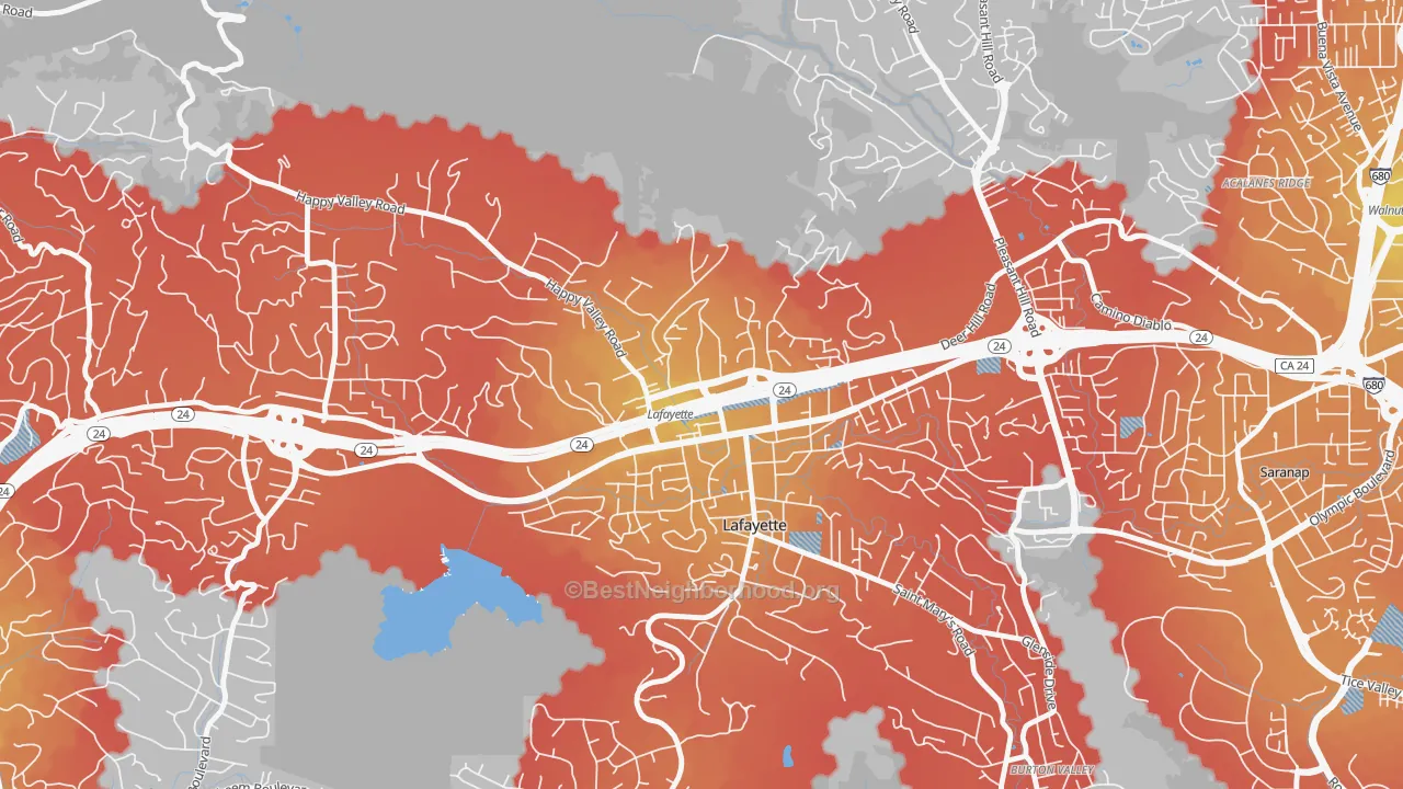 Transit Grade map of Downtown Lafayette, Lafayette, CA