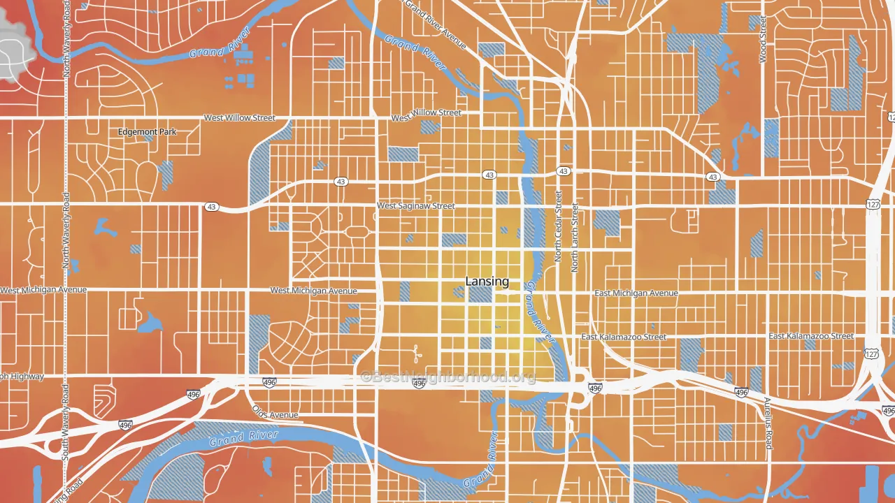 Transit Grade map of Downtown Lansing, Lansing, MI