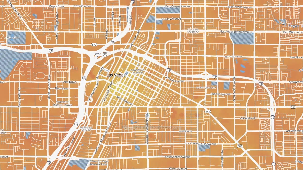 Transit Grade map of Downtown, Las Vegas, NV