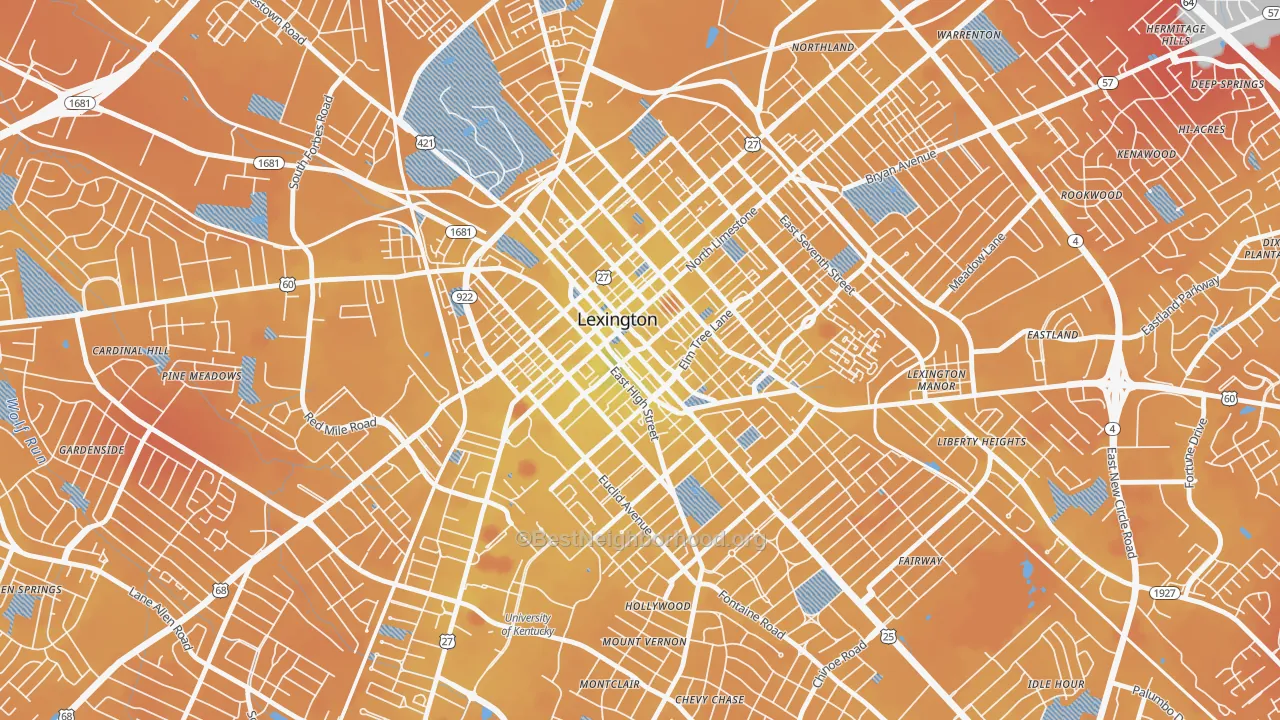 Transit Grade map of Downtown Lexington, Lexington, KY