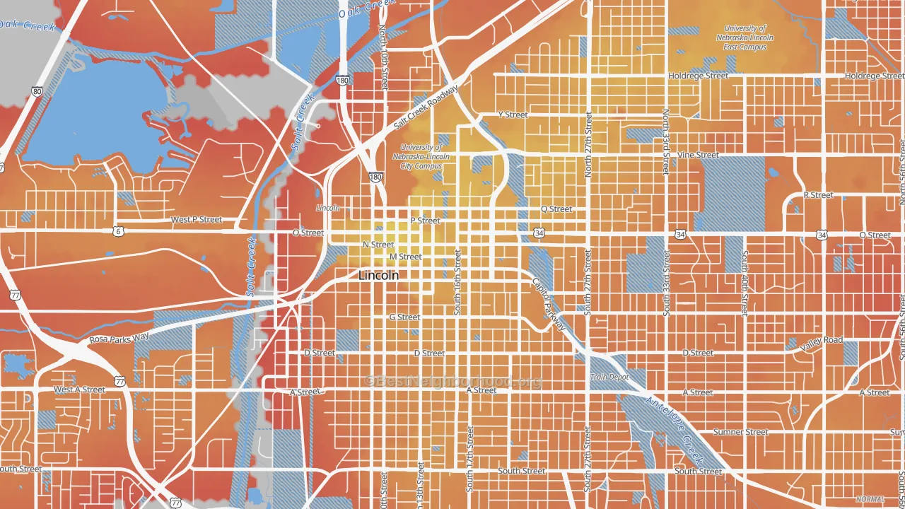 Transit Grade map of Downtown Lincoln, Lincoln, NE