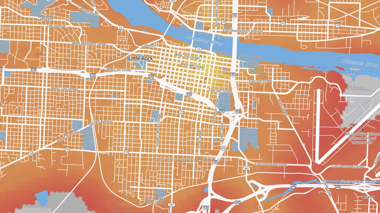 Transit Grade map of Downtown Little Rock, Little Rock, AR