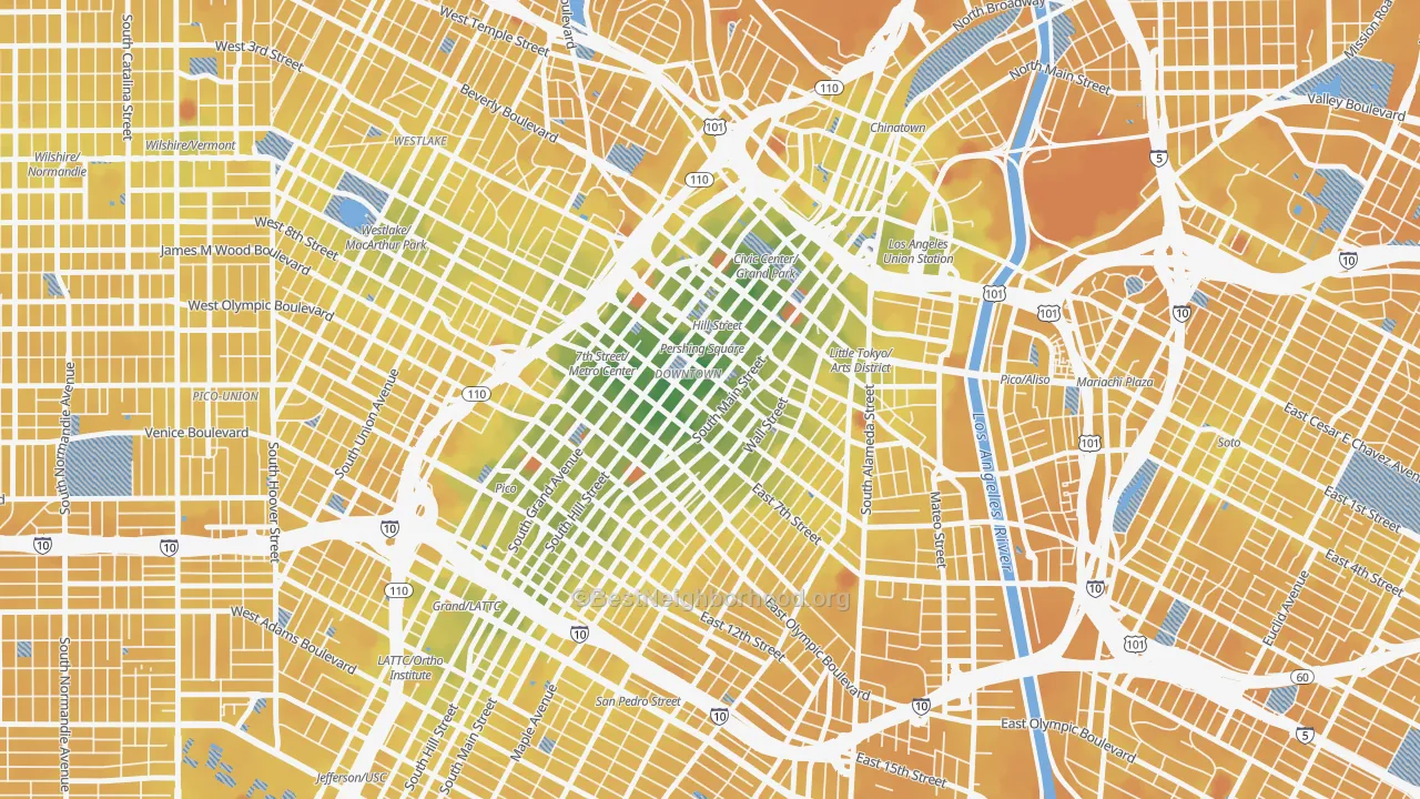 Transit Grade map of Downtown Los Angeles, Los Angeles, CA