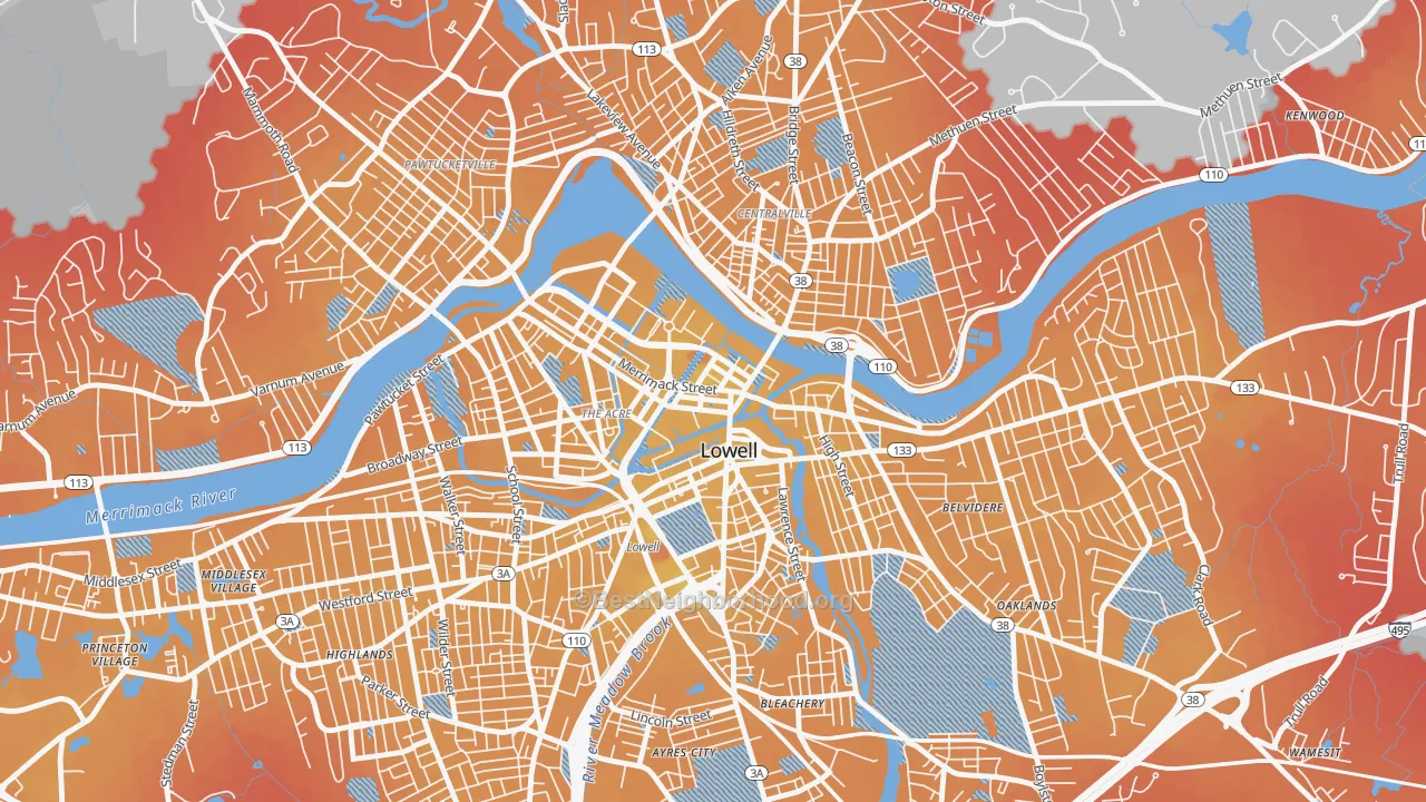 Transit Grade map of Downtown Lowell, Lowell, MA