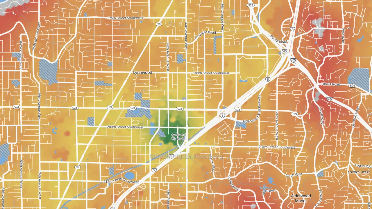 Transit Grade map of Downtown Lynnwood, Lynnwood, WA