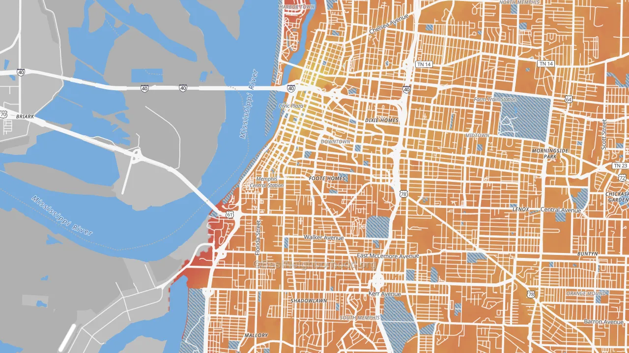 Transit Grade map of Downtown Memphis, Memphis, TN
