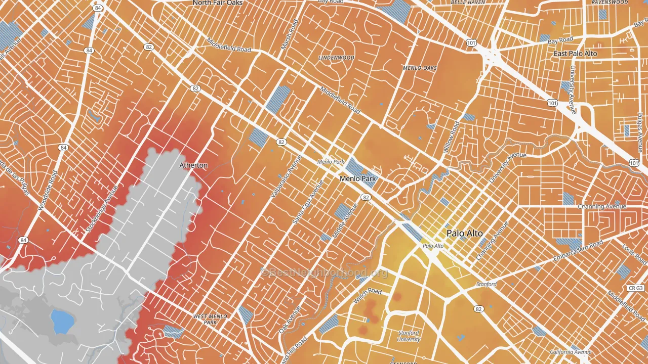 Transit Grade map of Downtown Menlo Park, Menlo Park, CA