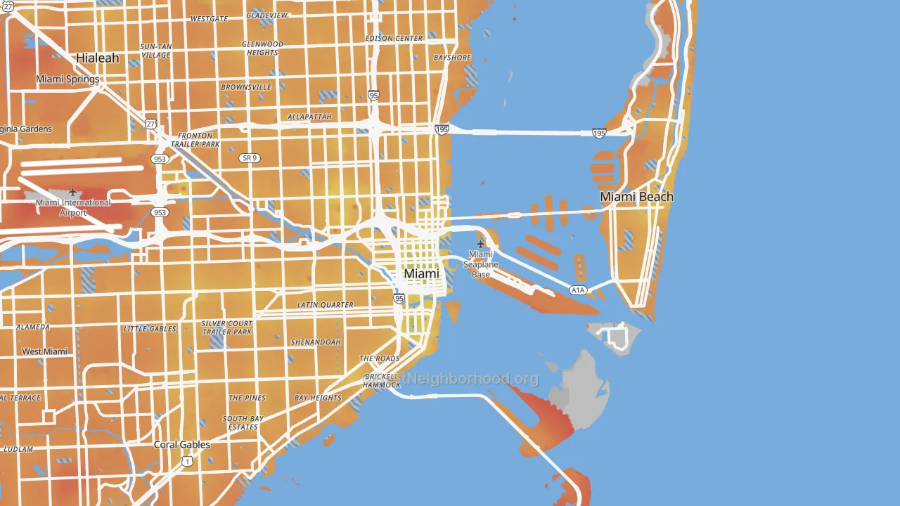 Transit Grade map of Downtown Miami, Miami, FL