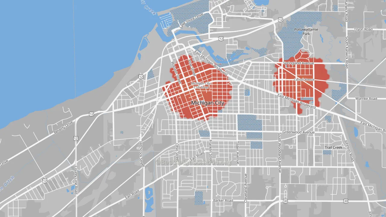 Transit Grade map of Downtown Michigan City, Michigan City, IN