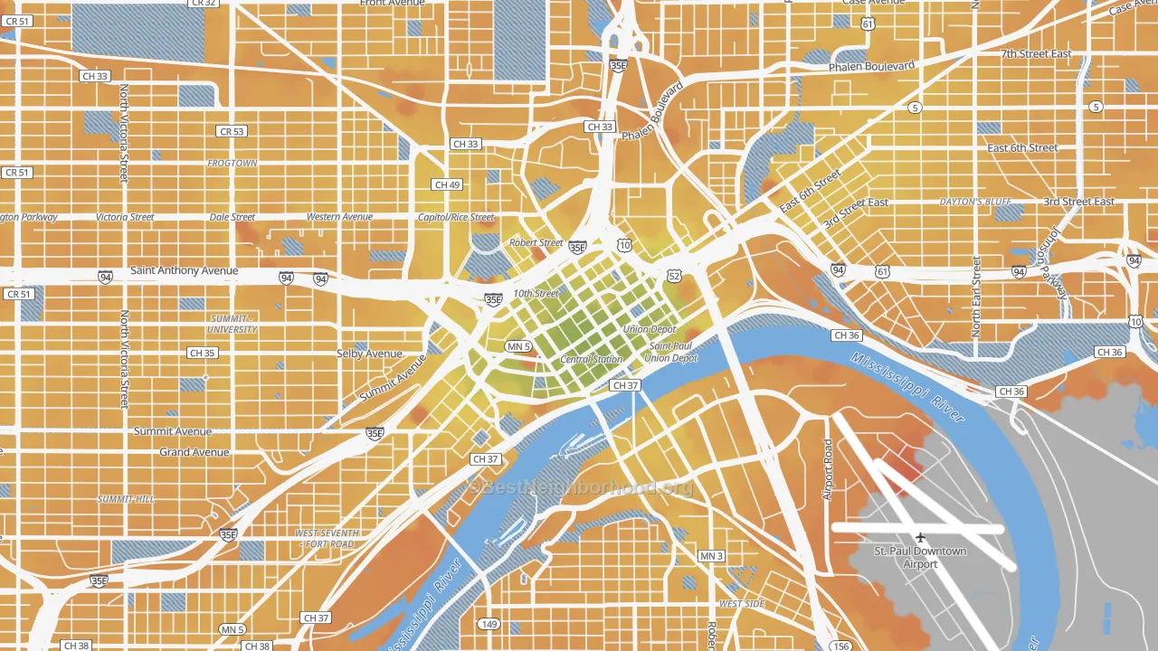 Transit Grade map of Downtown Minneapolis, St. Paul, MN