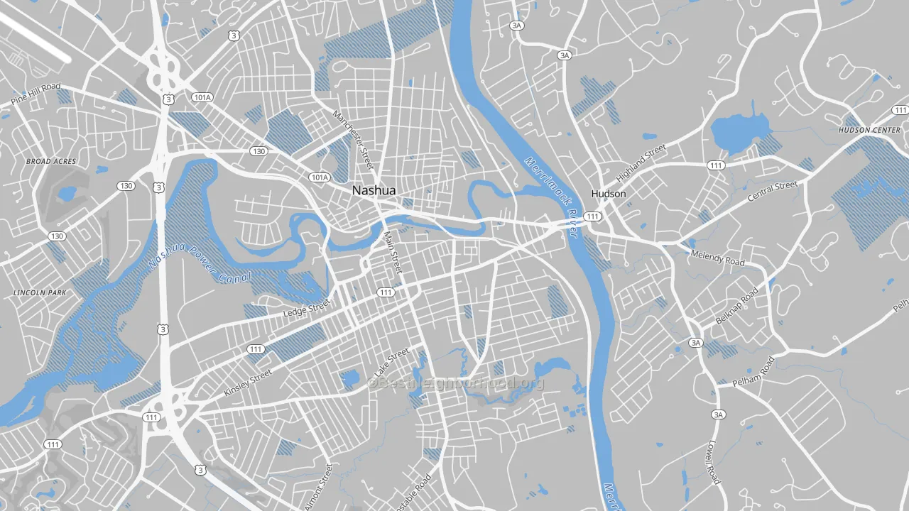 Transit Grade map of Downtown Nashua, Nashua, NH