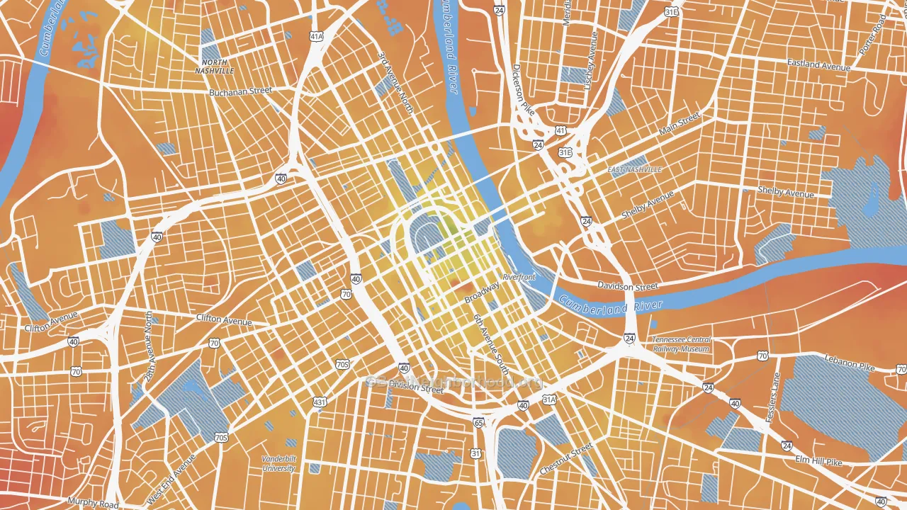 Transit Grade map of Downtown Nashville, Nashville, TN
