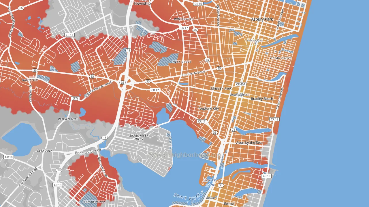 Transit Grade map of Downtown Neptune City, Neptune City, NJ