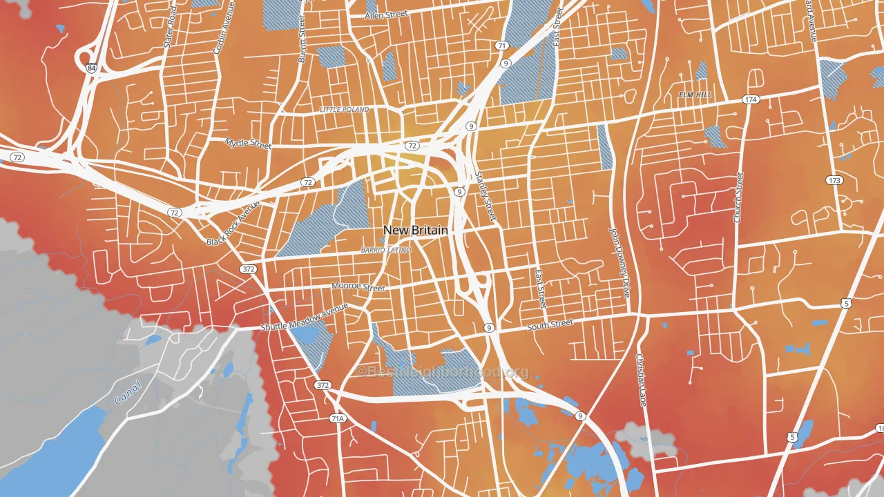 Transit Grade map of Downtown New Britain, New Britain, CT