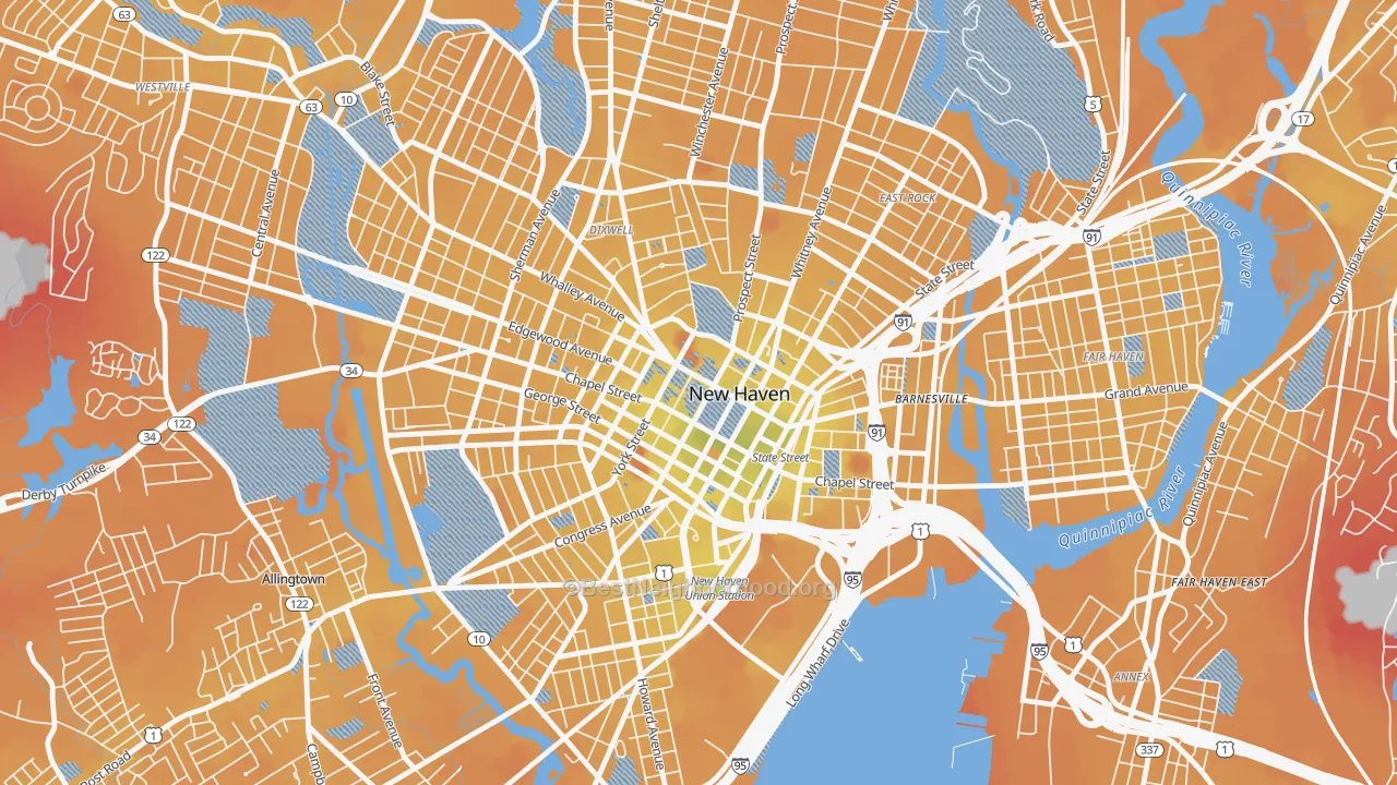 Transit Grade map of Downtown New Haven, New Haven, CT