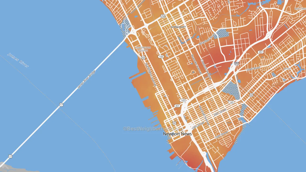 Transit Grade map of Downtown Newport News, Newport News, VA
