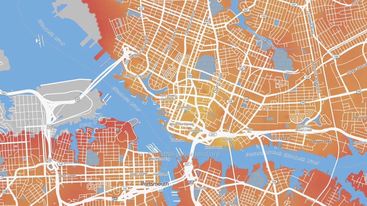 Transit Grade map of Downtown Norfolk, Norfolk, VA