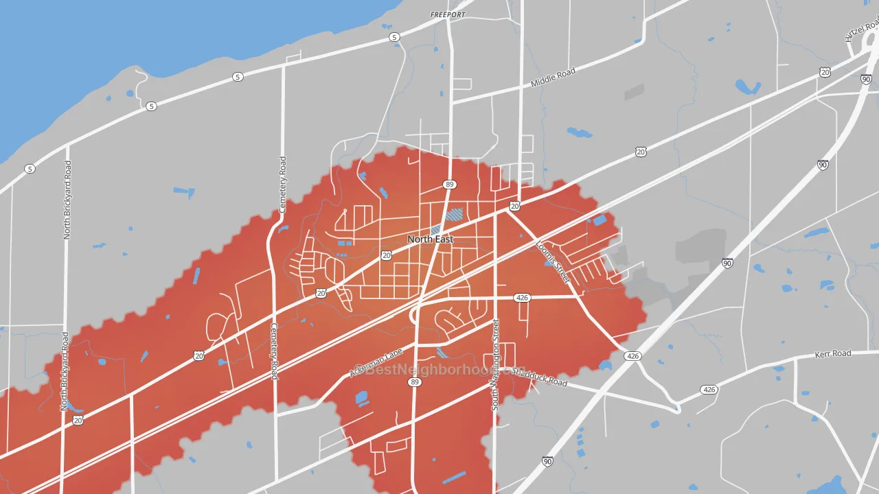Transit Grade map of Downtown North East, North East, PA