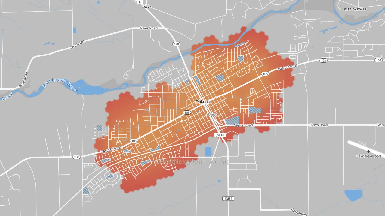 Transit Grade map of Downtown Oakdale, Oakdale, CA