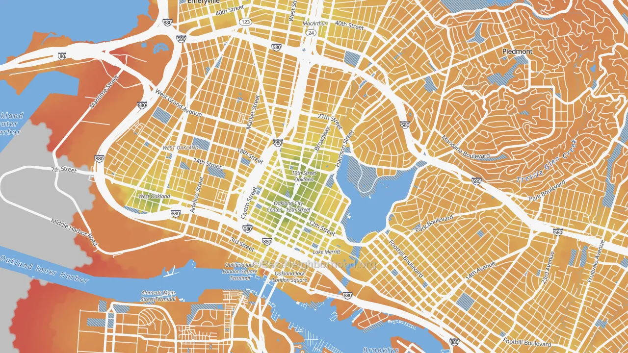 Transit Grade map of Downtown Oakland, Oakland, CA
