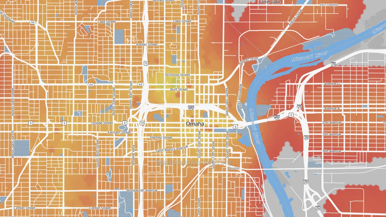 Transit Grade map of Downtown Omaha, Omaha, NE