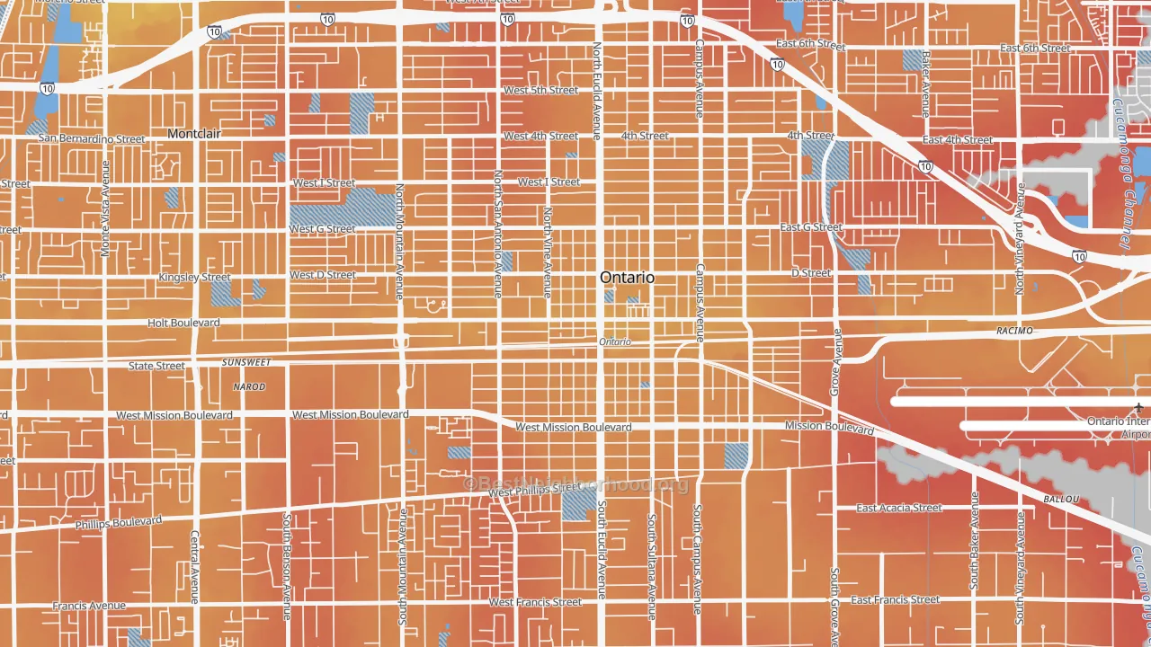 Transit Grade map of Downtown Ontario, Ontario, CA