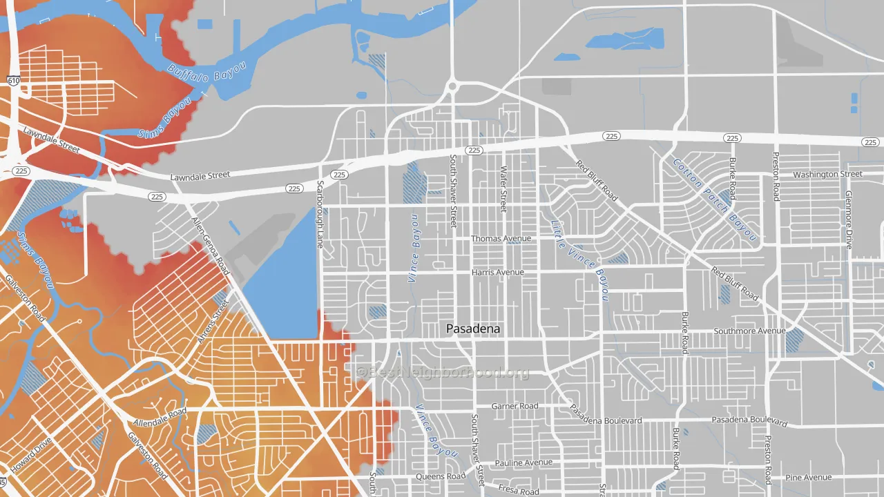 Transit Grade map of Downtown Pasadena, Pasadena, TX