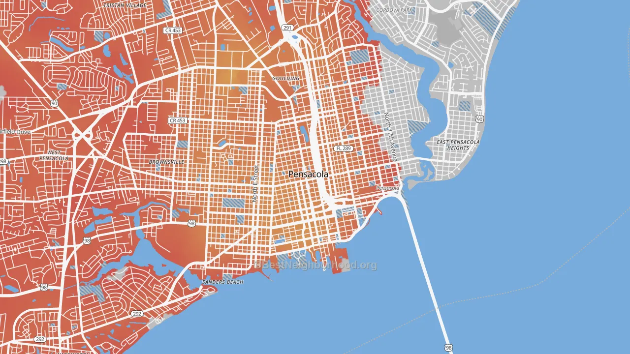 Transit Grade map of Downtown Pensacola, Pensacola, FL