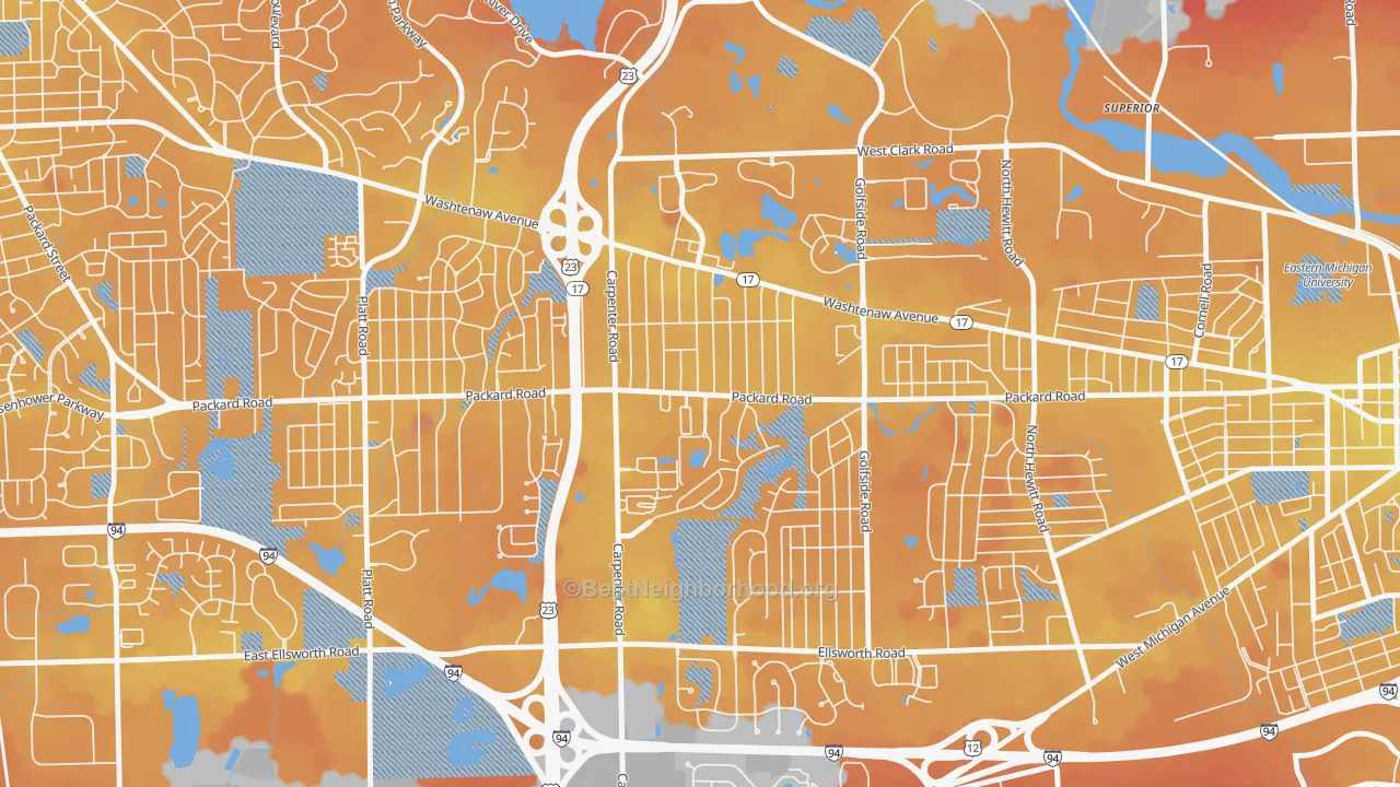 Transit Grade map of Downtown Pittsfield, Ann Arbor, MI