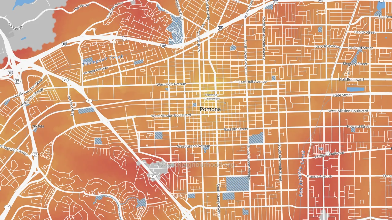 Transit Grade map of Downtown Pomona, Pomona, CA