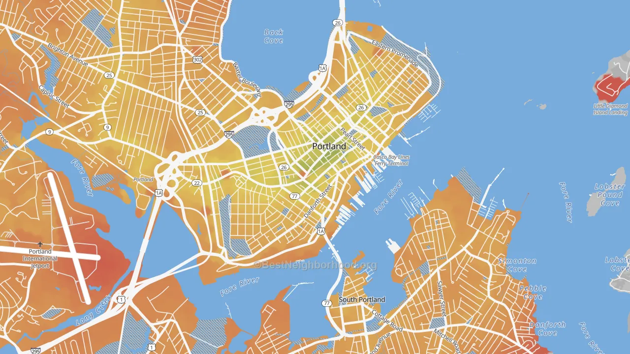 Transit Grade map of Downtown, Portland, ME