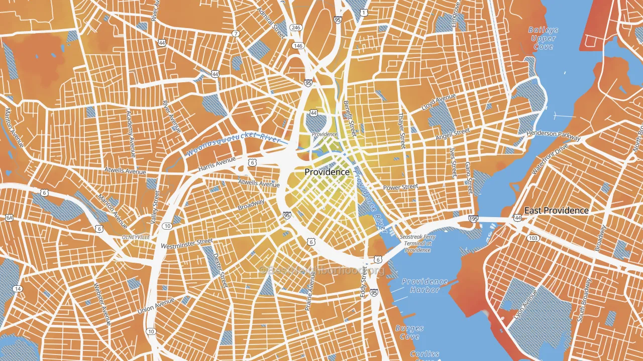 Transit Grade map of Downtown, Providence, RI