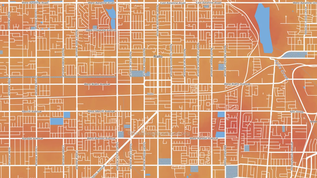 Transit Grade map of Downtown Rialto, Rialto, CA