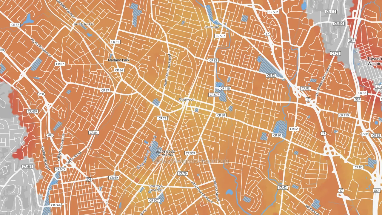 Transit Grade map of Downtown Ridgewood, Ridgewood, NJ