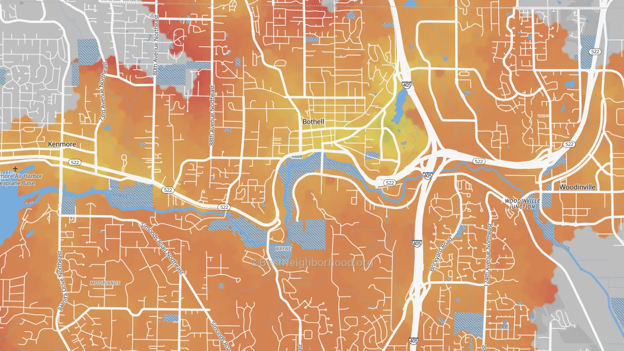 Transit Grade map of Downtown Riverfront-190th, Bothell, WA
