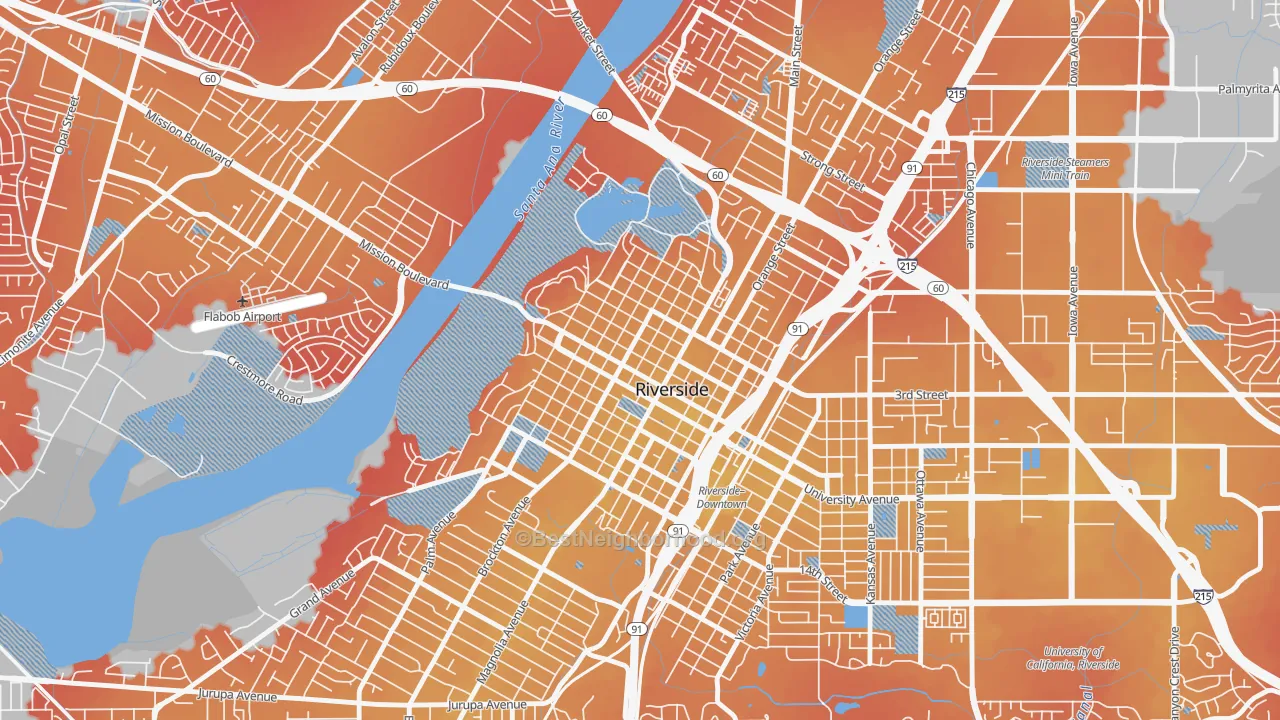 Transit Grade map of Downtown Riverside, Riverside, CA