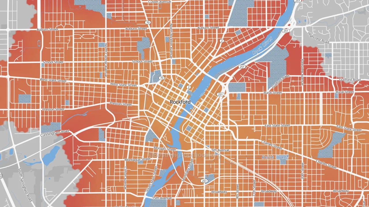 Transit Grade map of Downtown Rockford, Rockford, IL