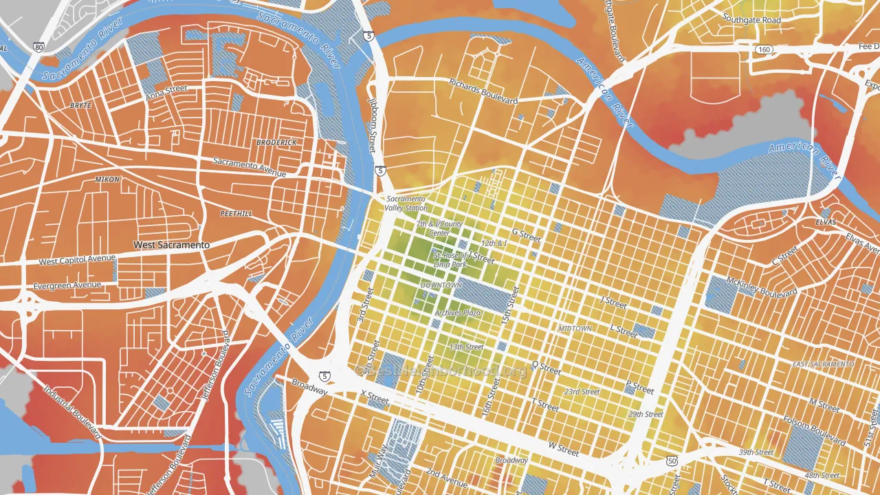 Transit Grade map of Downtown Sacramento, Sacramento, CA