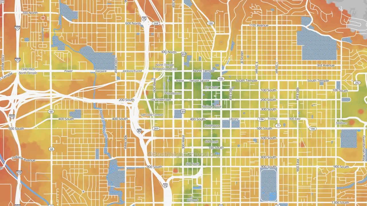 Transit Grade map of Downtown, Salt Lake City, UT