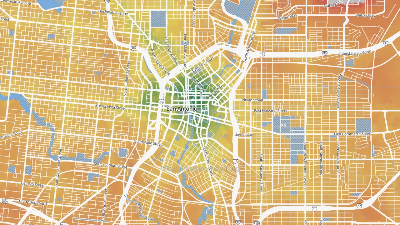 Transit Grade map of Downtown San Antonio, San Antonio, TX