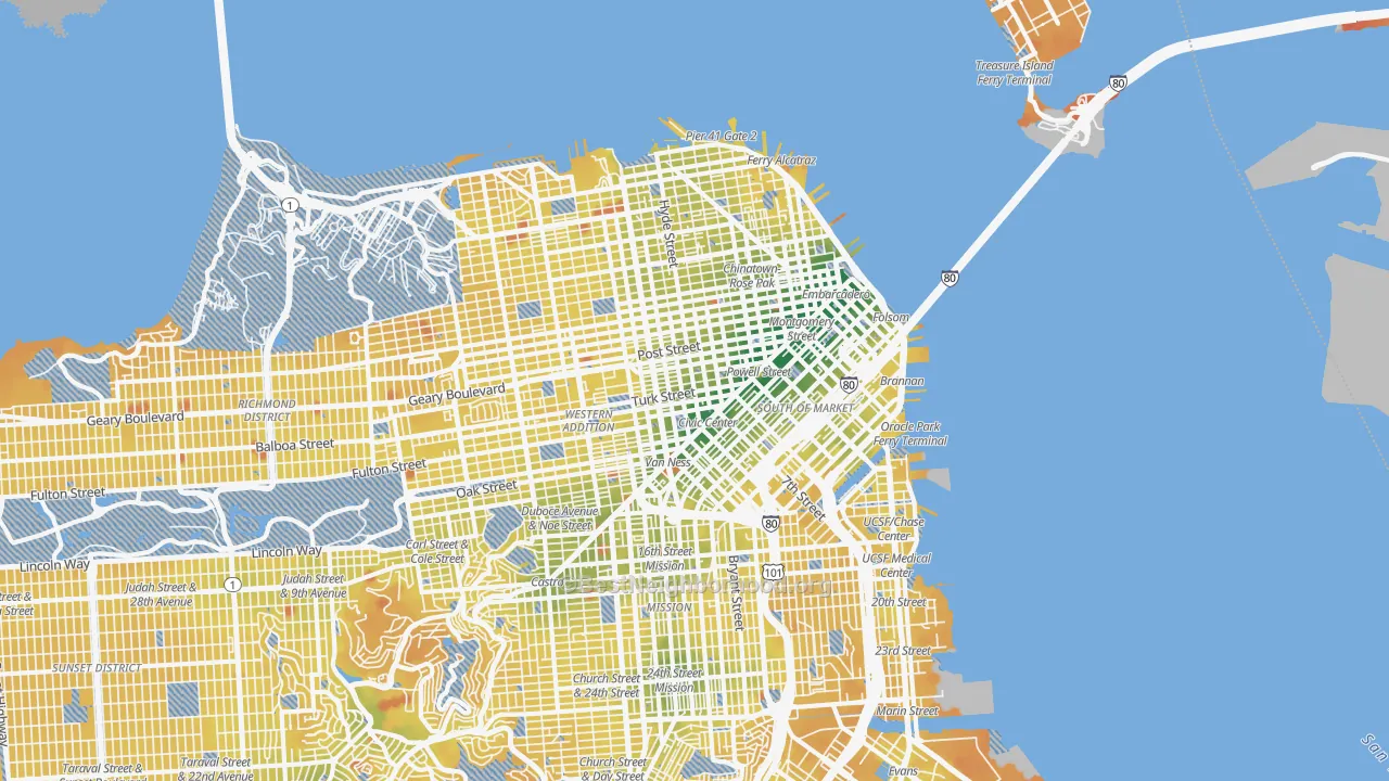 Transit Grade map of Downtown San Francisco, San Francisco, CA