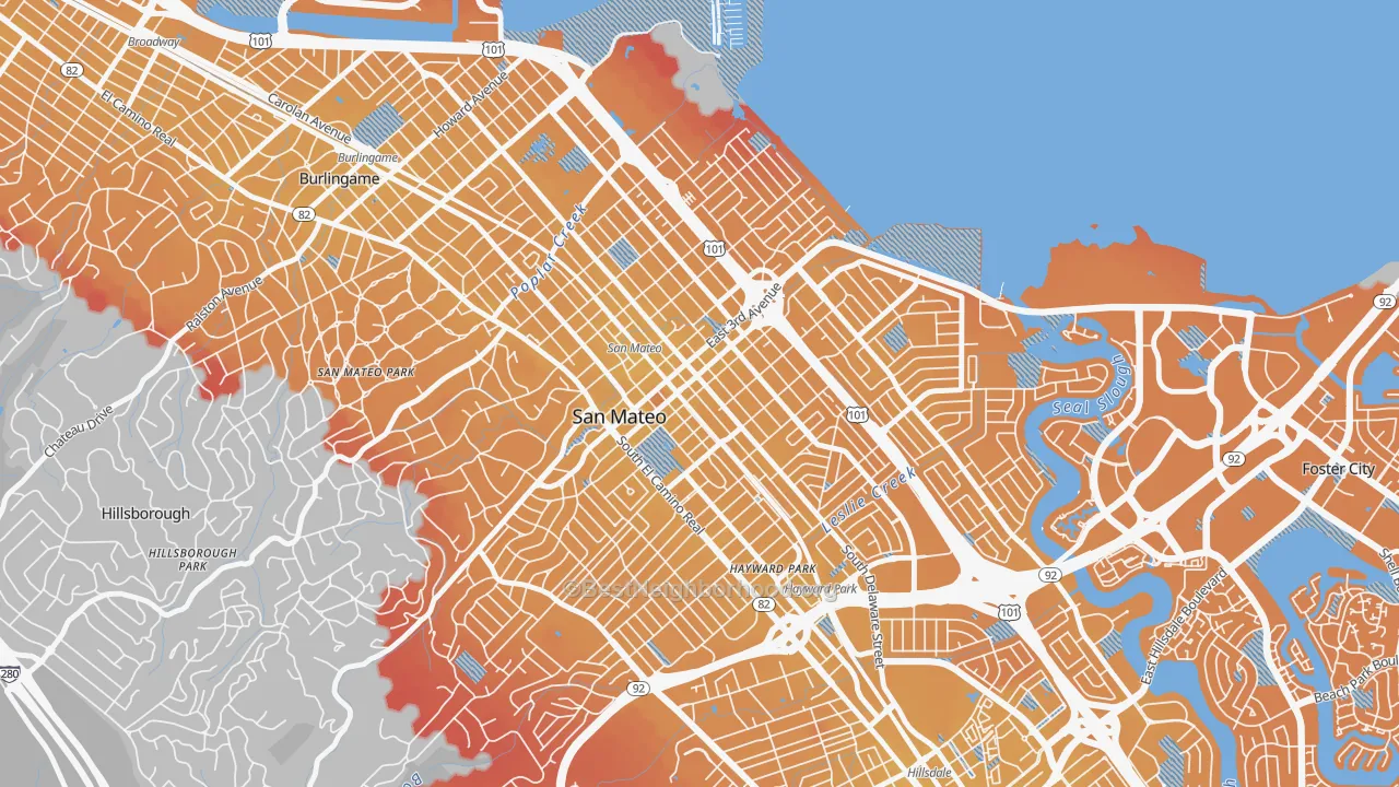 Transit Grade map of Downtown San Mateo, San Mateo, CA